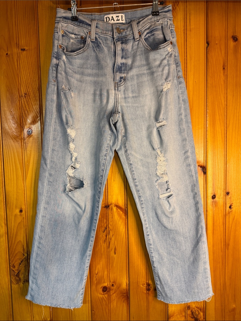 DAZE Light Wash Distressed Boyfriend Jeans — Relaxed High-Rise